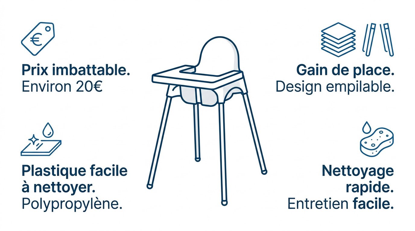 Chaise haute IKEA Antilop blanche avec plateau et pieds en acier