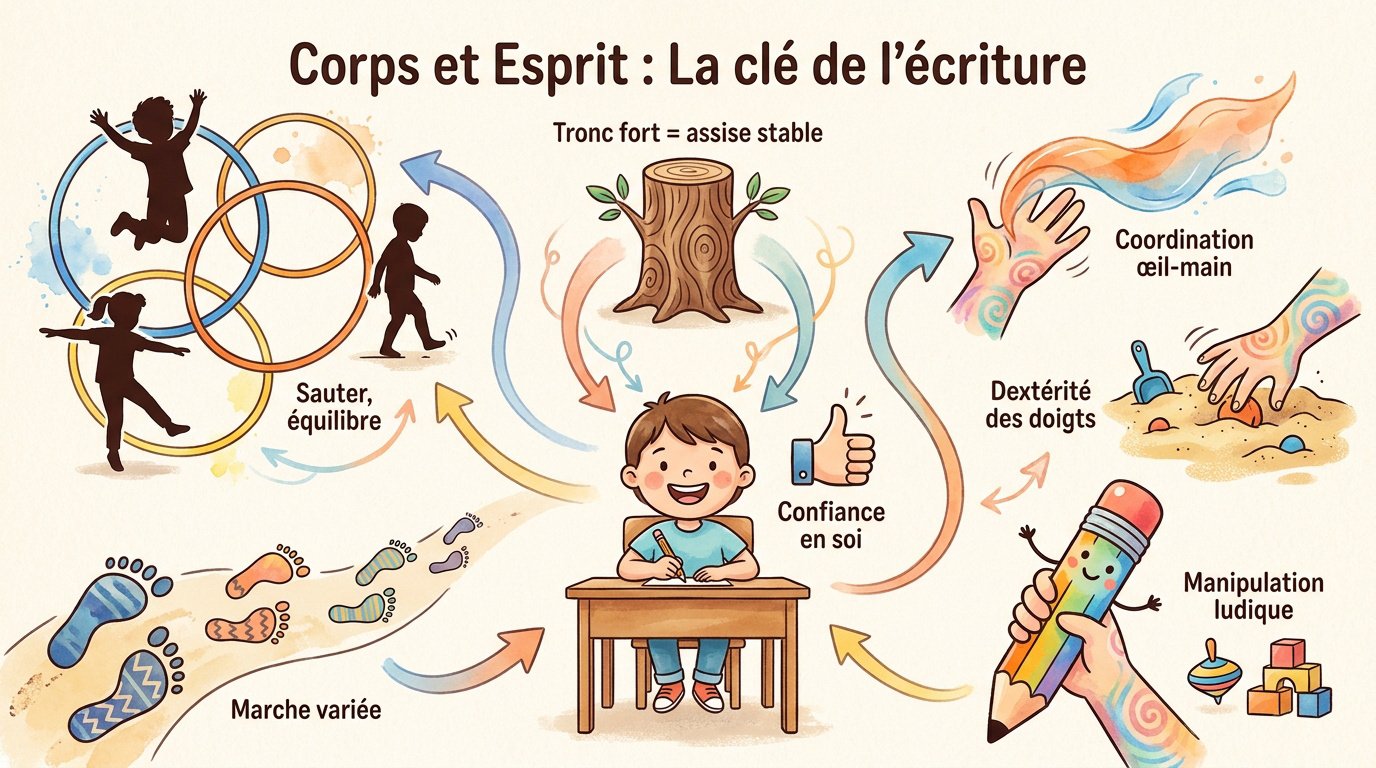Enfant en garderie pratiquant des exercices de motricité fine avec des objets ludiques pour préparer l'écriture