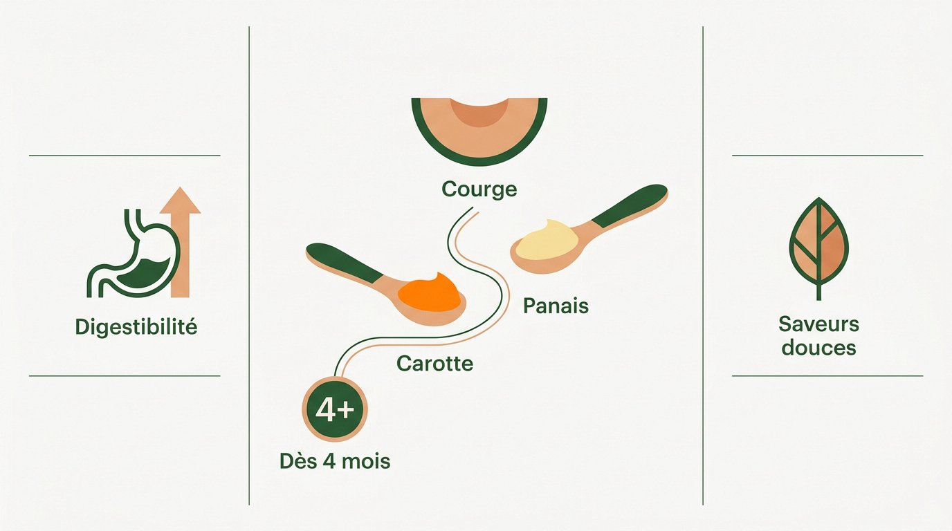 debut de diversification alimentaire carotte courge panais Légumes doux pour bébé