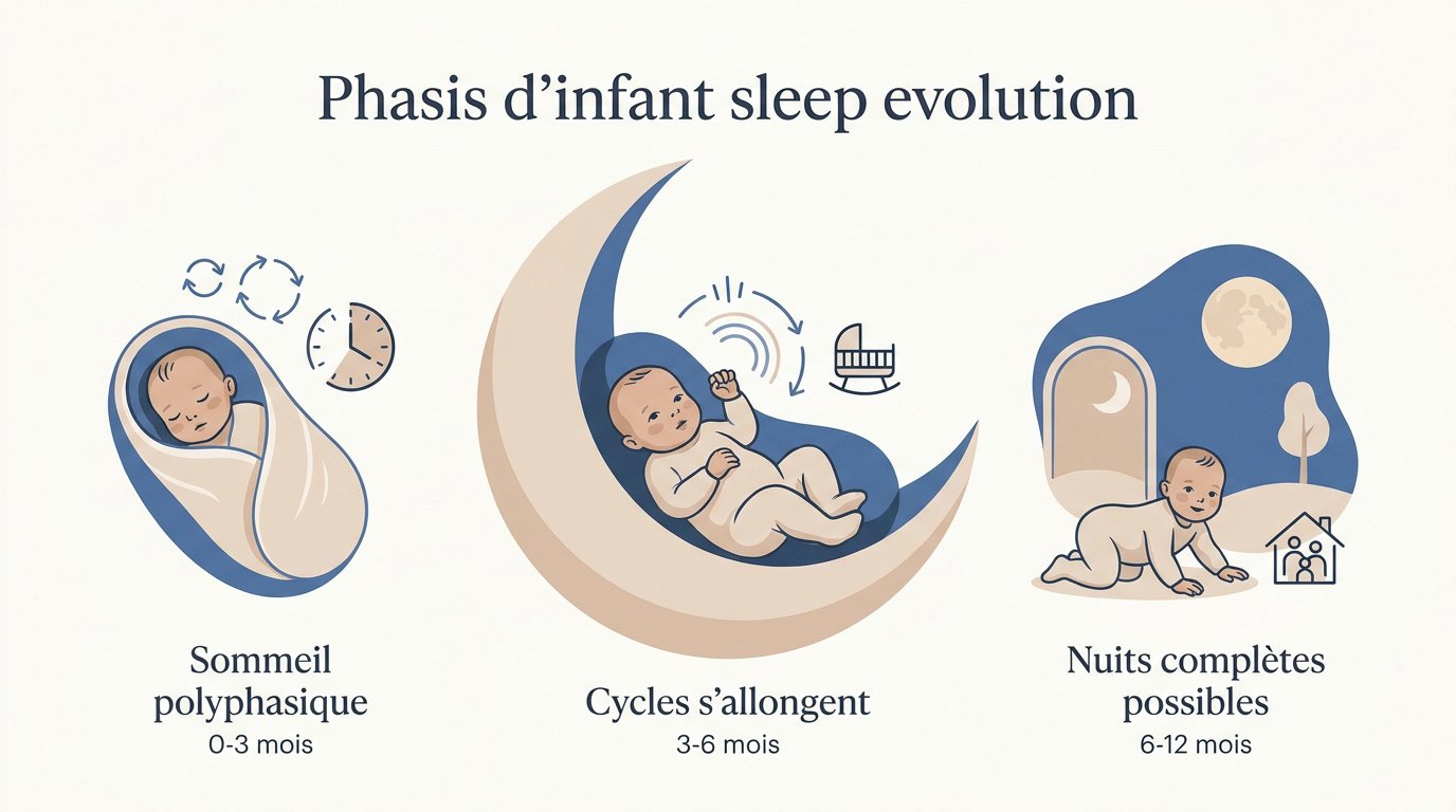 Graphique montrant l'évolution des cycles de sommeil du nourrisson de la naissance à un an
