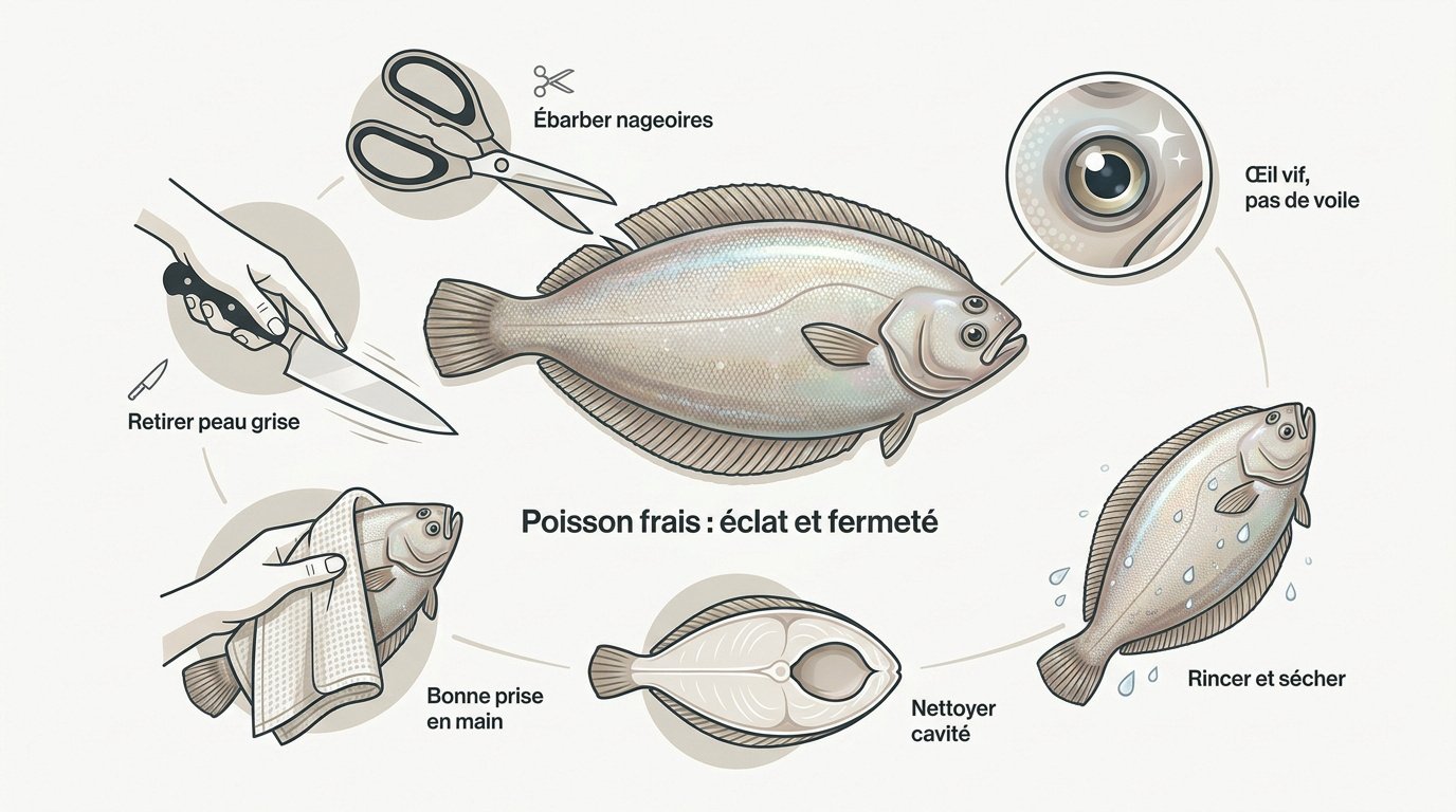 guide visuel preparation dune sole fraiche Guide visuel pour vérifier la fraîcheur d'une sole entière