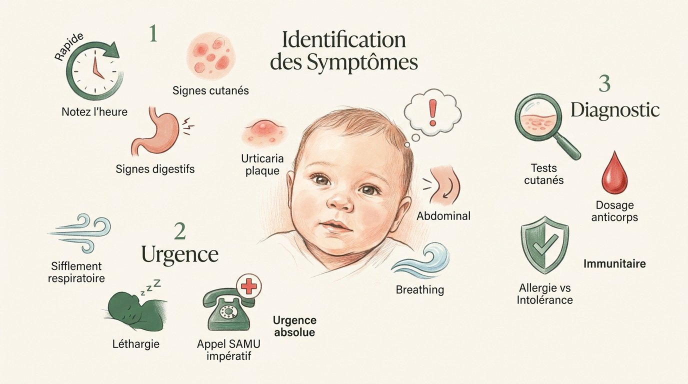 Bébé présentant des plaques rouges sur le visage lors d'une réaction allergique alimentaire.