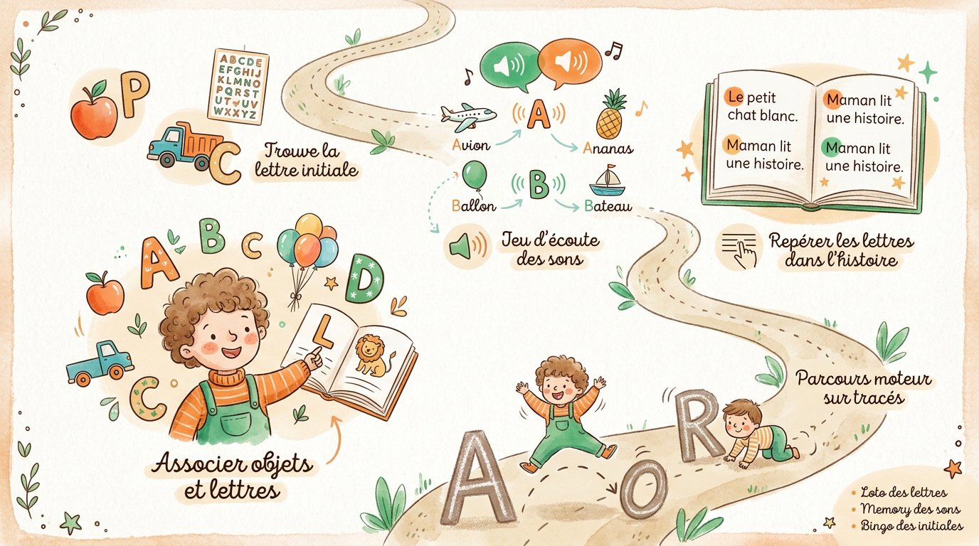 Infographie présentant des activités ludiques pour apprendre l'alphabet aux enfants