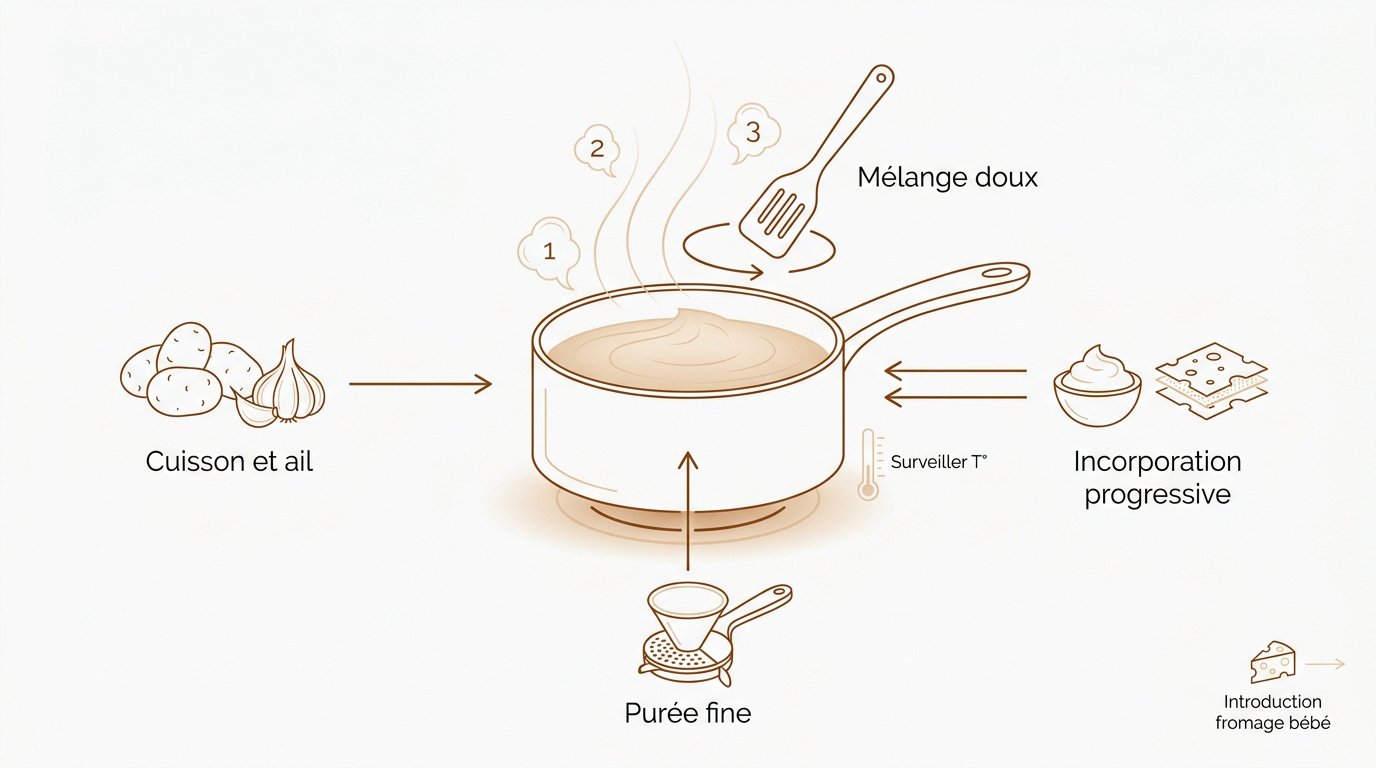Infographie détaillant les étapes pour réussir une purée de pommes de terre maison onctueuse