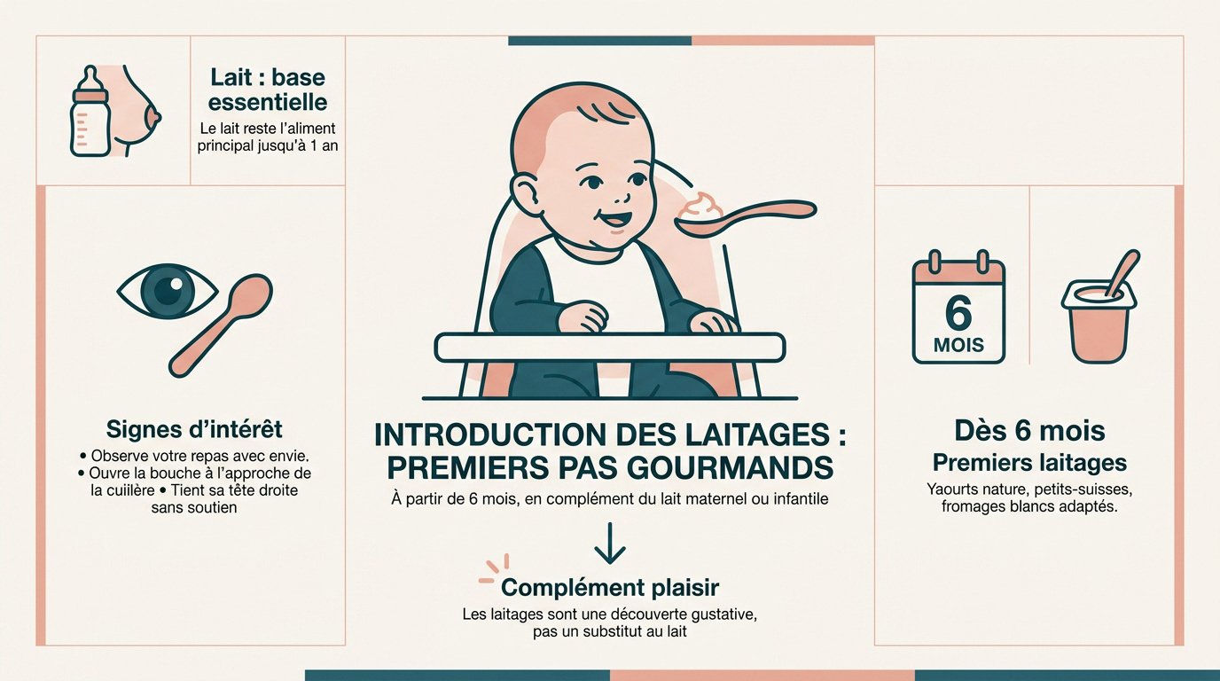 Bébé de 6 mois découvrant son premier yaourt nature au lait entier