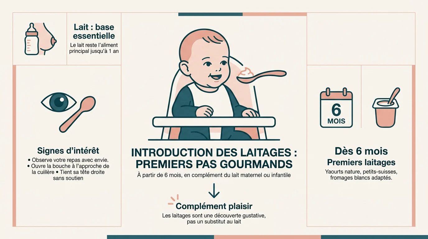 Bébé de 6 mois découvrant son premier yaourt nature au lait entier