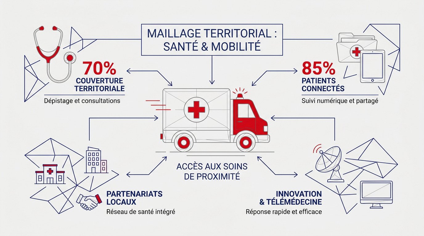 Camion de la PMI itinérant Les Petits pas en Essonne proposant des consultations médicales