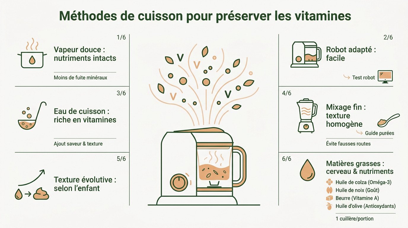 Cuisson vapeur de légumes frais pour purées bébé