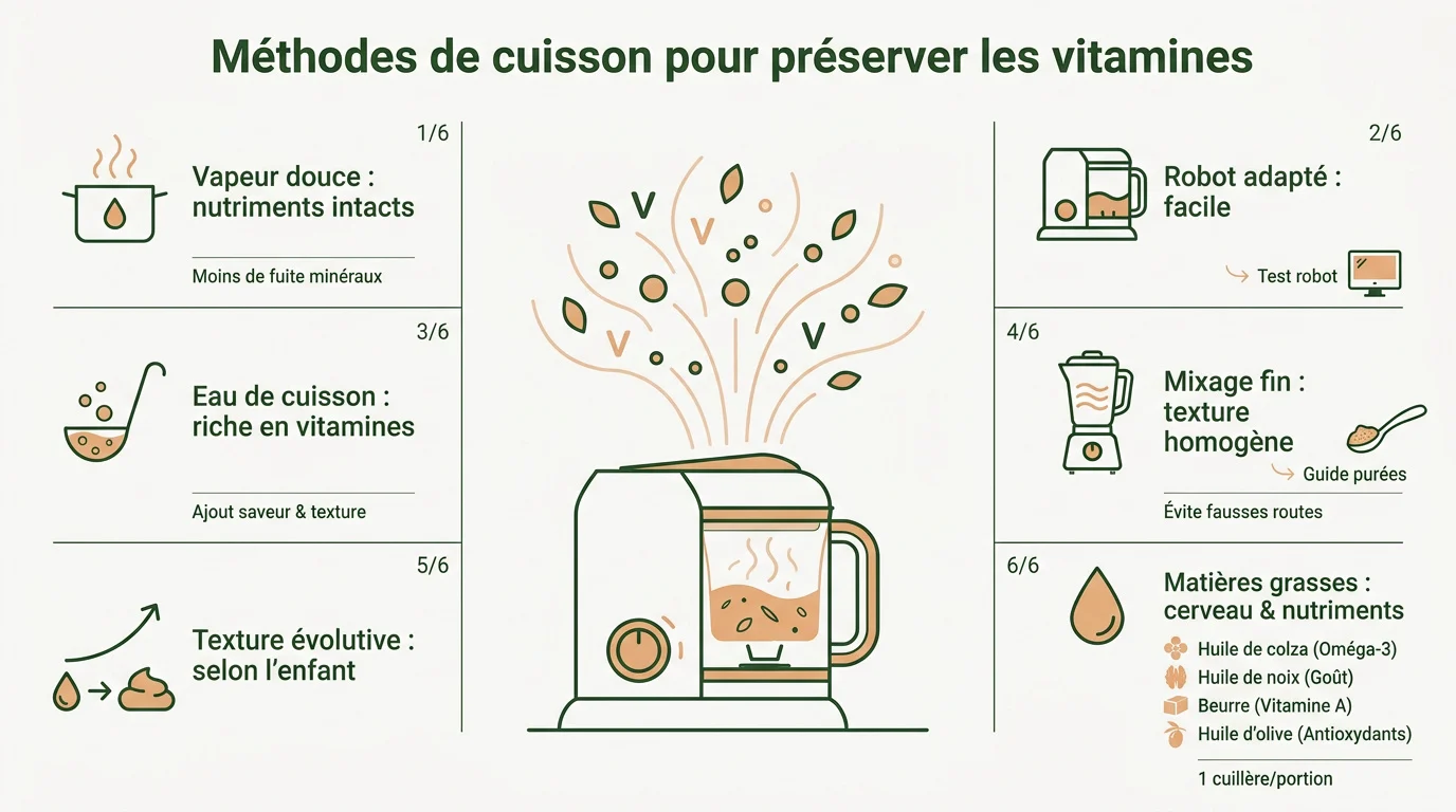 Cuisson vapeur de légumes frais pour purées bébé