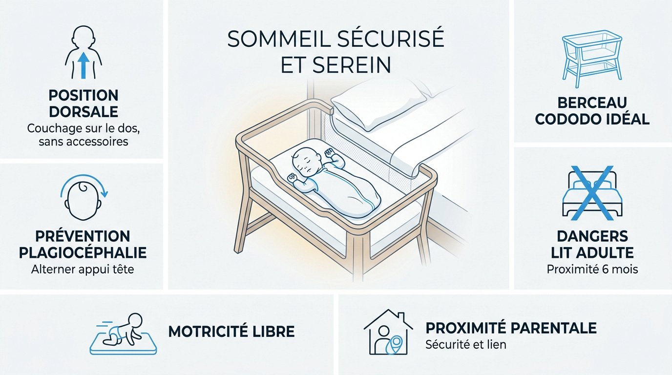 Bébé endormi en toute sécurité sur le dos dans un berceau conforme aux normes