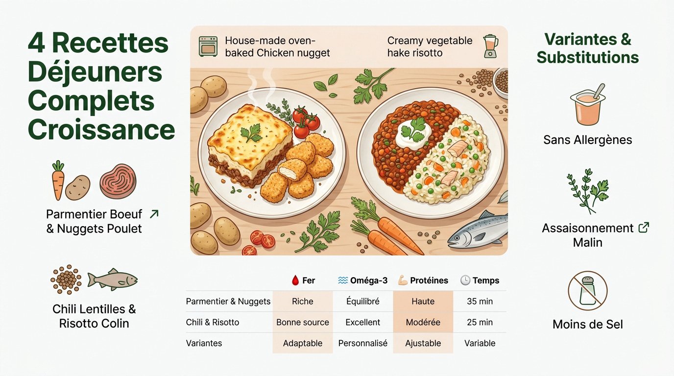Plats variés et équilibrés pour le déjeuner d'un bébé de 12 à 18 mois