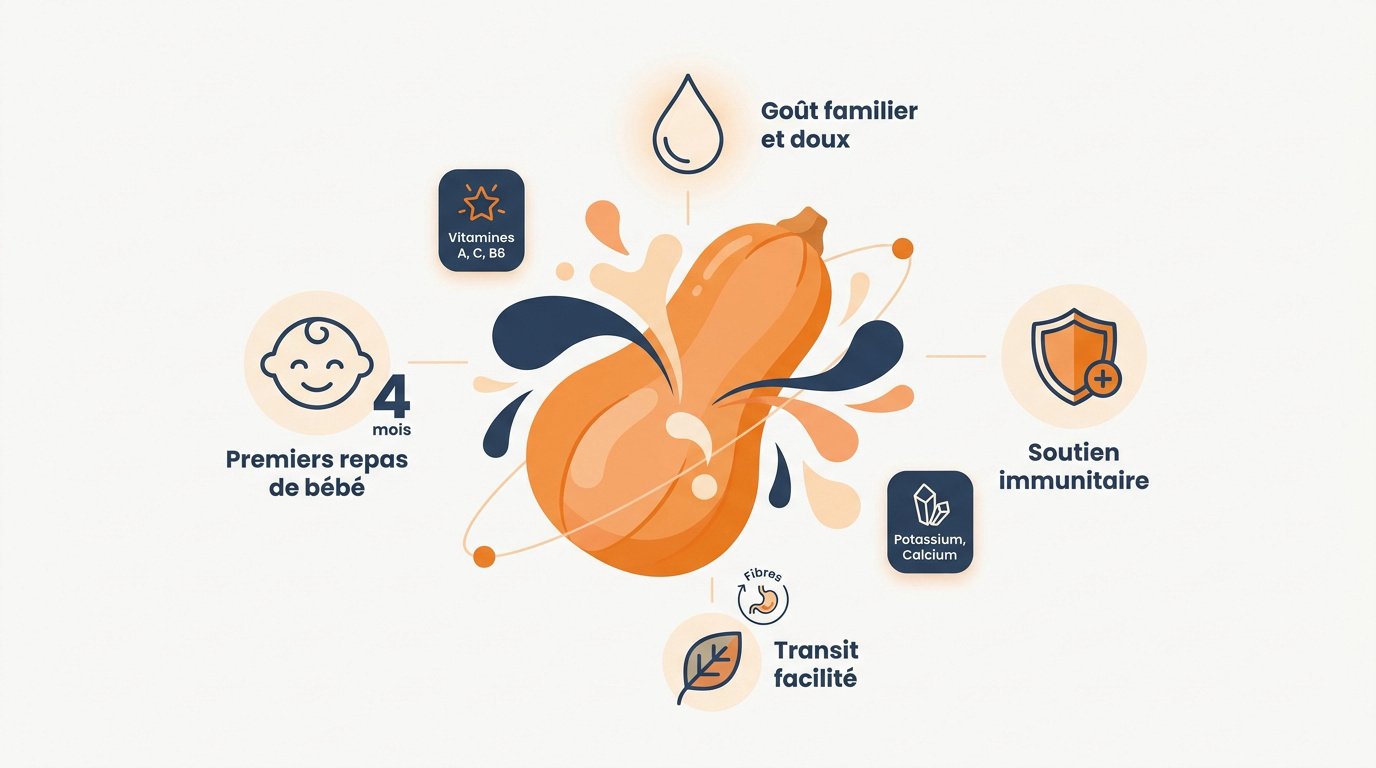 Courge butternut découpée pour la préparation d'une purée de bébé