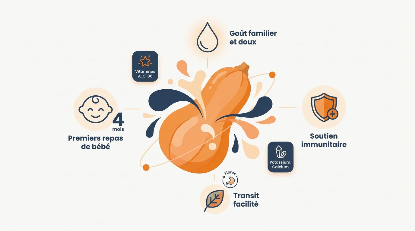 Courge butternut découpée pour la préparation d'une purée de bébé