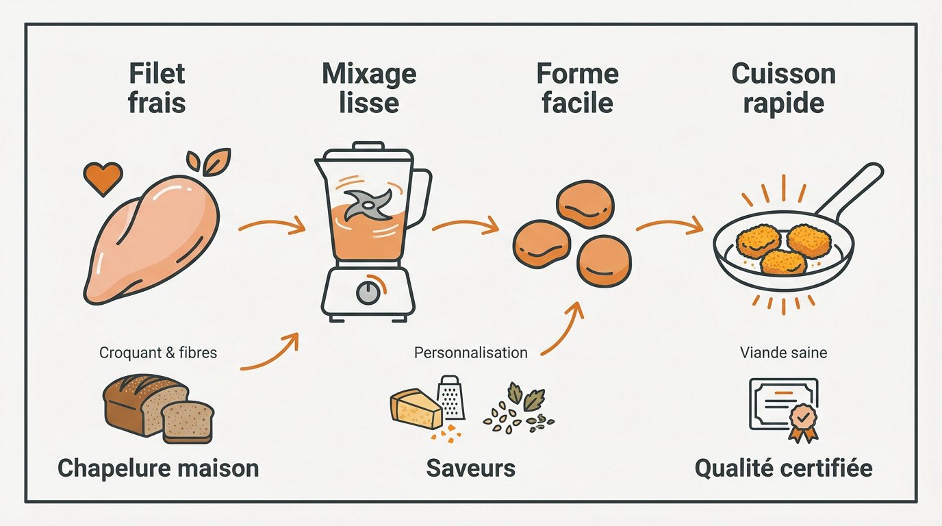 Préparation de nuggets maison au poulet