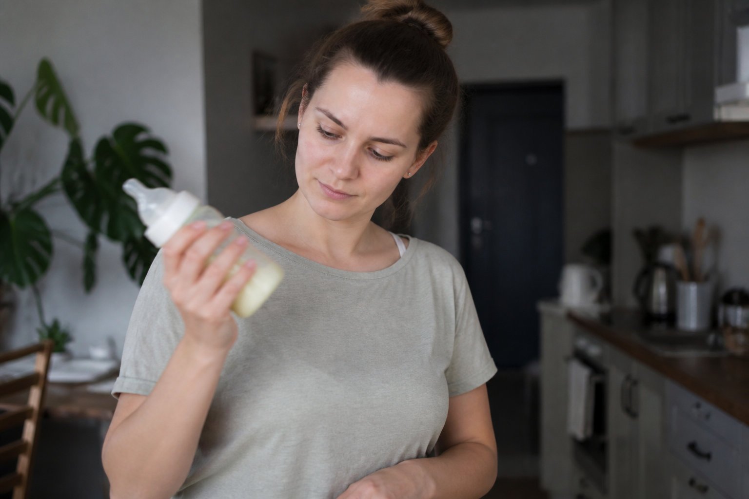 maman verifie un biberon de lait Maîtriser la préparation et surveiller la tolérance digestive
