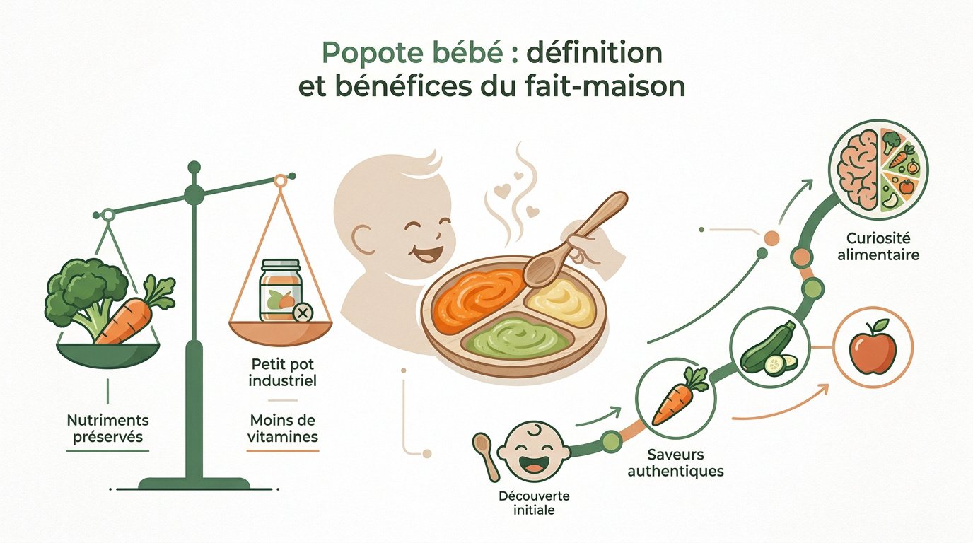 Préparation d'une purée de légumes maison pour bébé avec des ingrédients frais