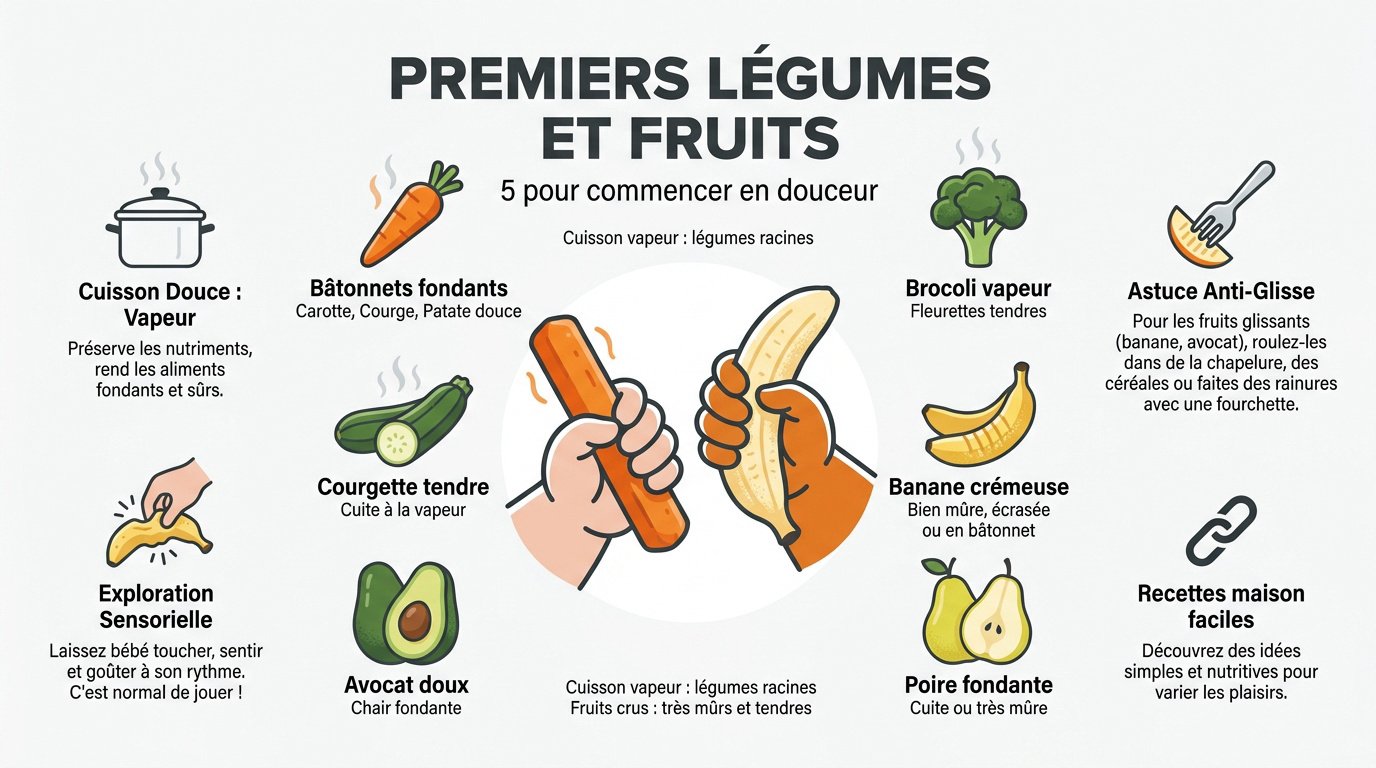 Sélection de légumes et fruits fondants pour débuter la DME