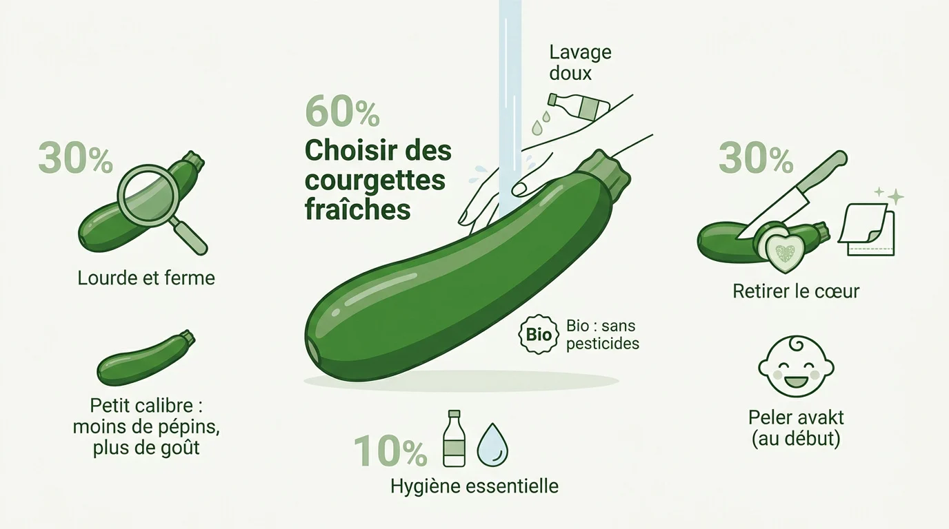 Préparation et découpe de courgettes fraîches pour purée de bébé