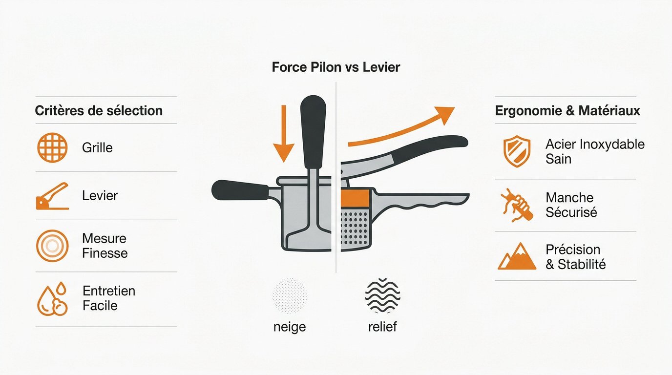Comparaison entre un presse-purée à pilon et un modèle à levier en acier inoxydable