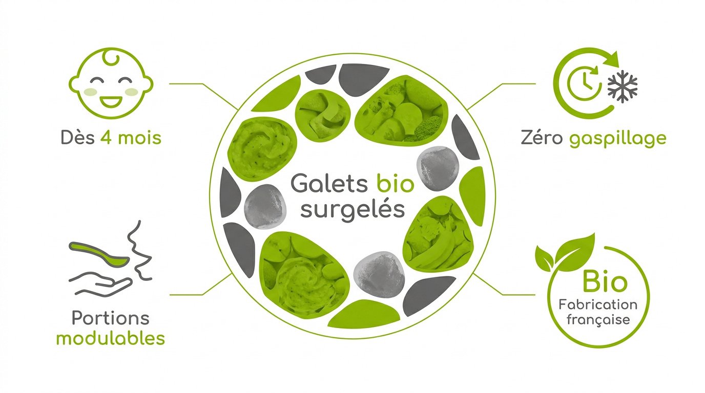 Galets de purée bio surgelés Yooji pour la diversification alimentaire de bébé