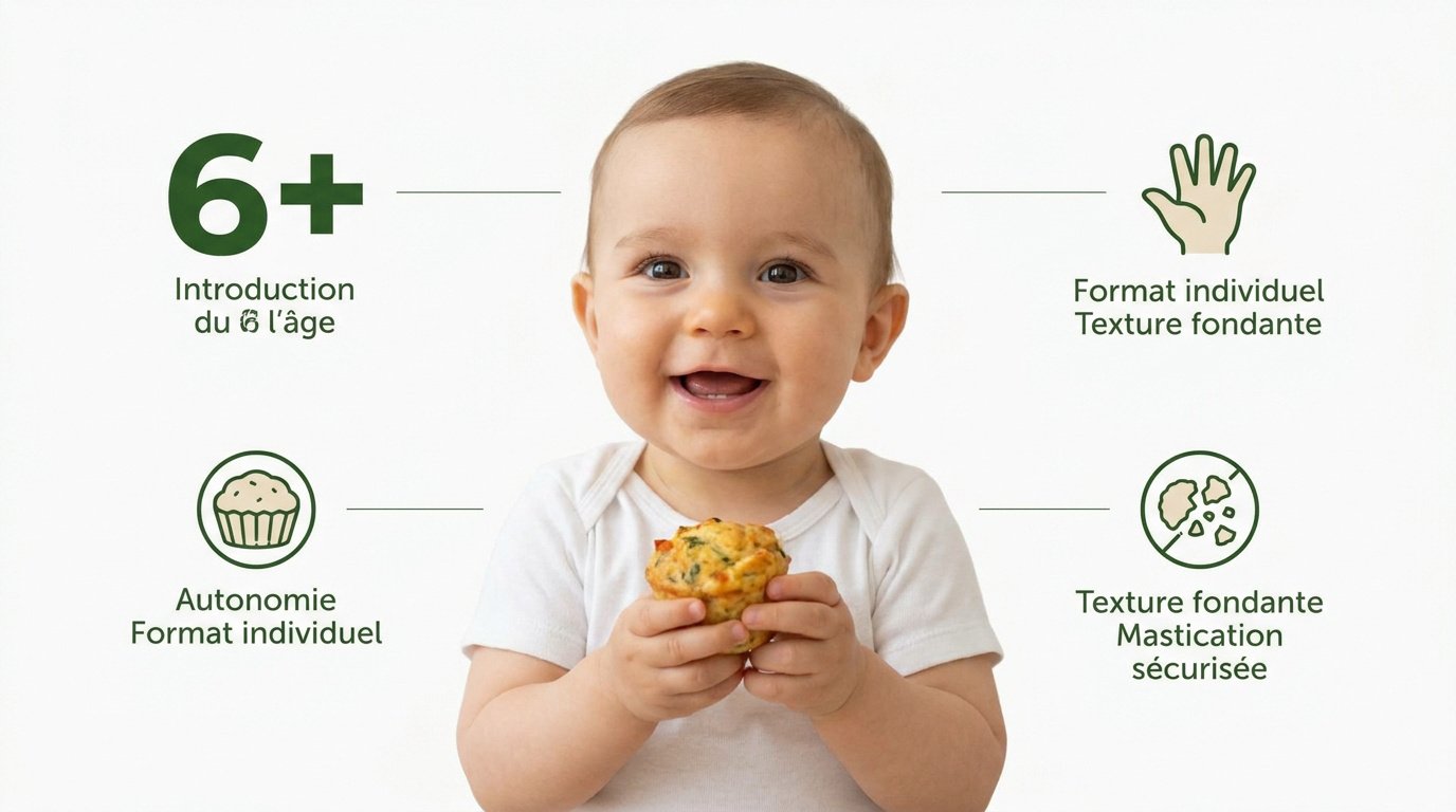 Bébé mangeant un muffin salé de manière autonome