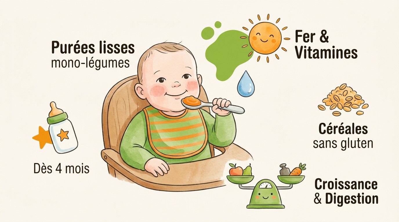 Bébé découvrant ses premières purées Blédina à 4 mois