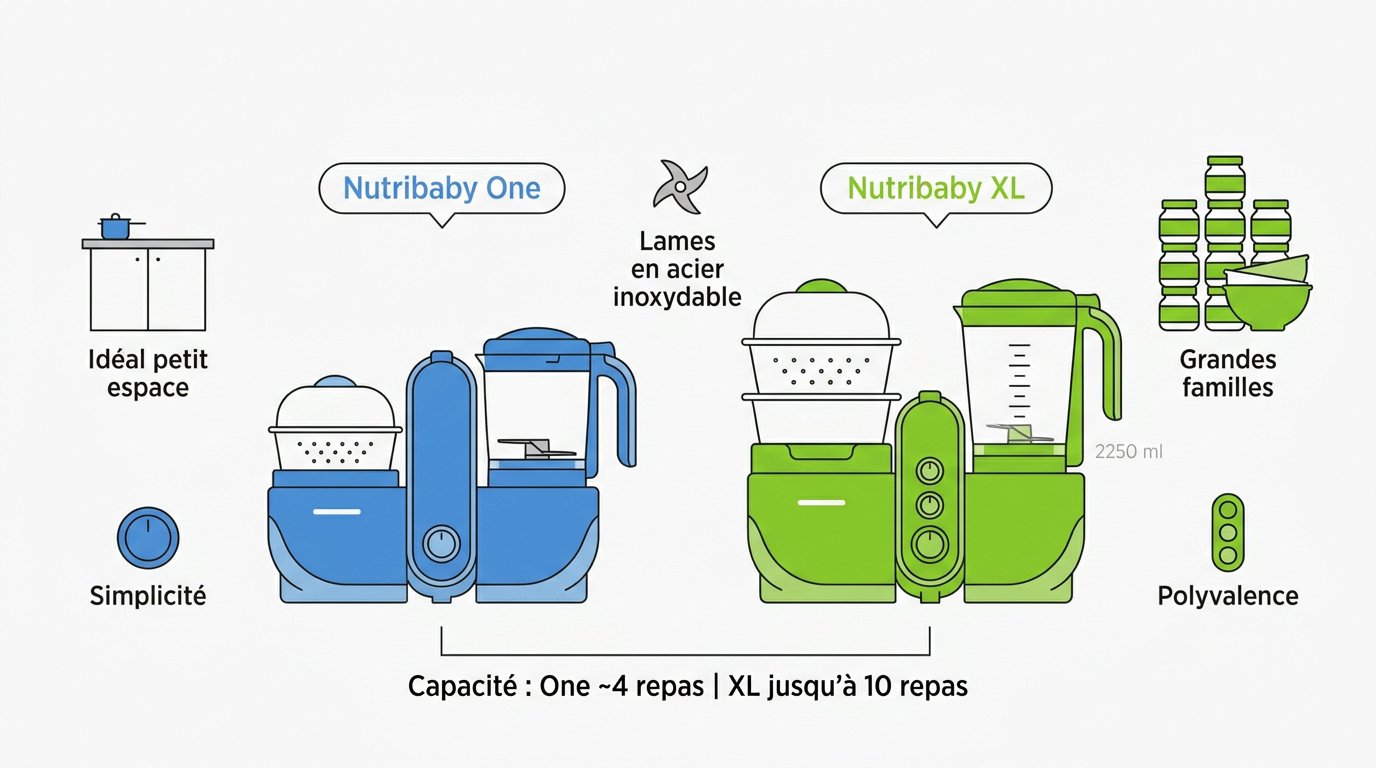 Comparatif entre le robot Nutribaby One compact et le modèle Nutribaby XL grande capacité