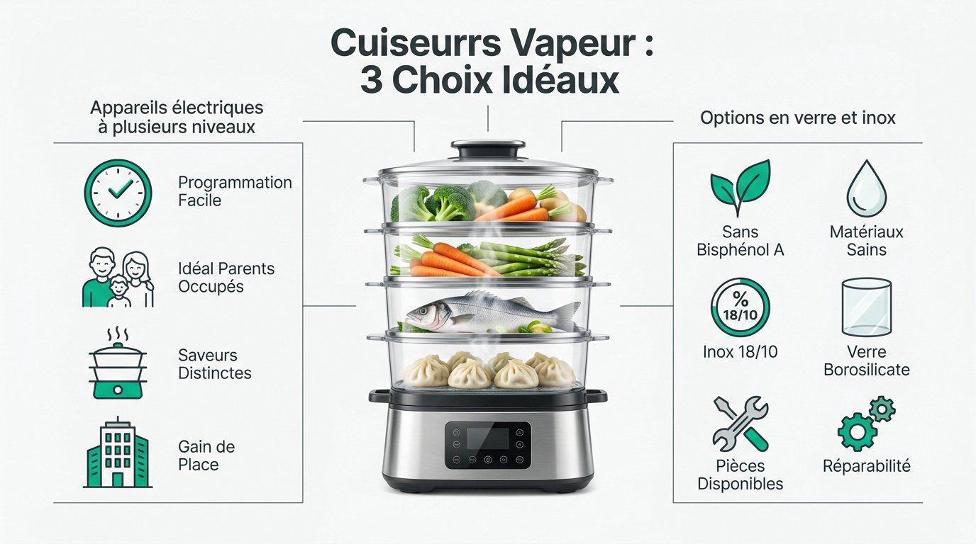 Sélection de cuiseurs vapeur électriques et en inox pour une cuisine saine