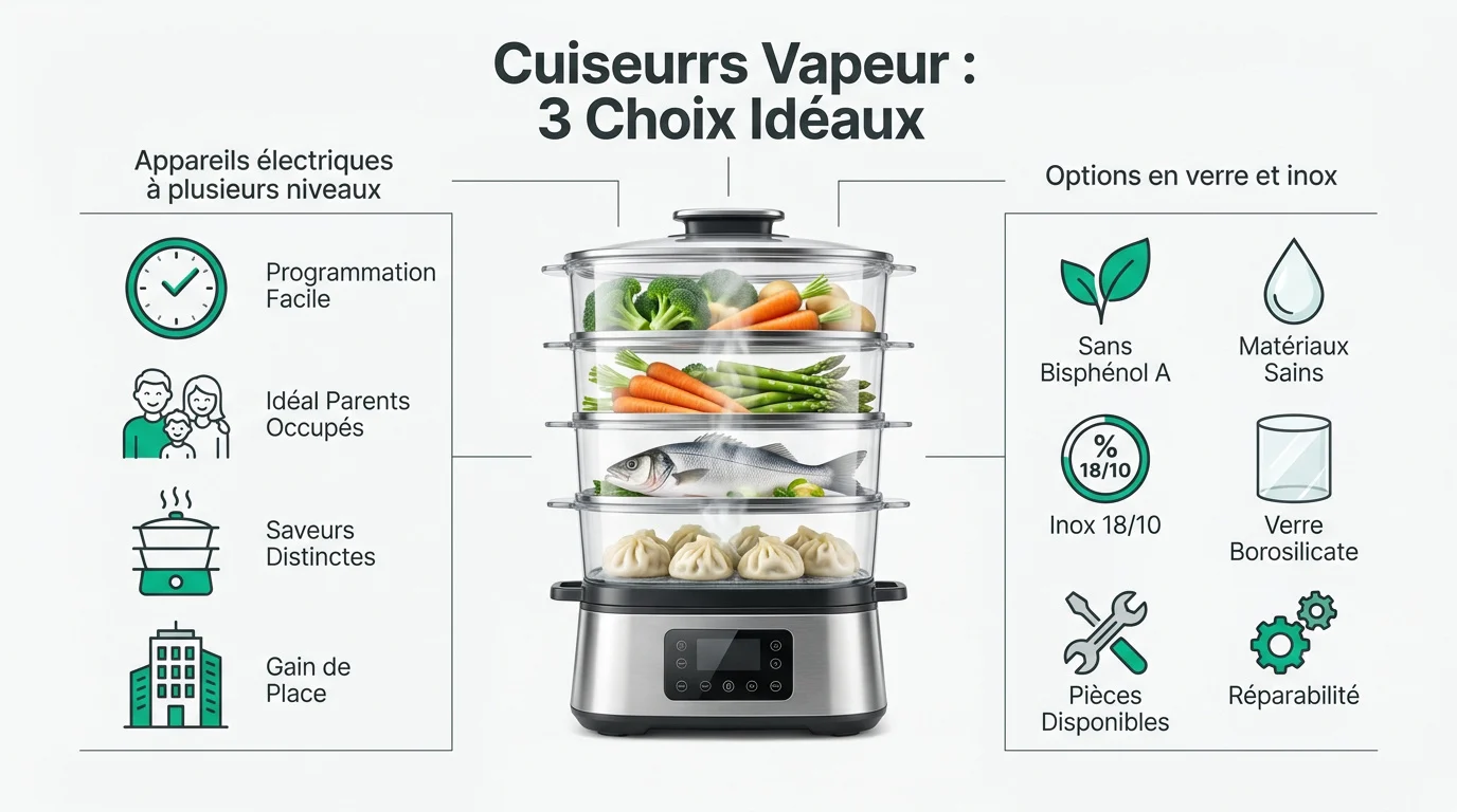 Sélection de cuiseurs vapeur électriques et en inox pour une cuisine saine