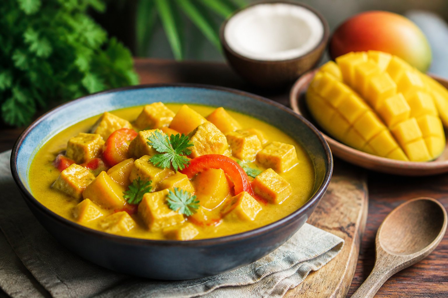 Préparer un curry de tofu à la mangue