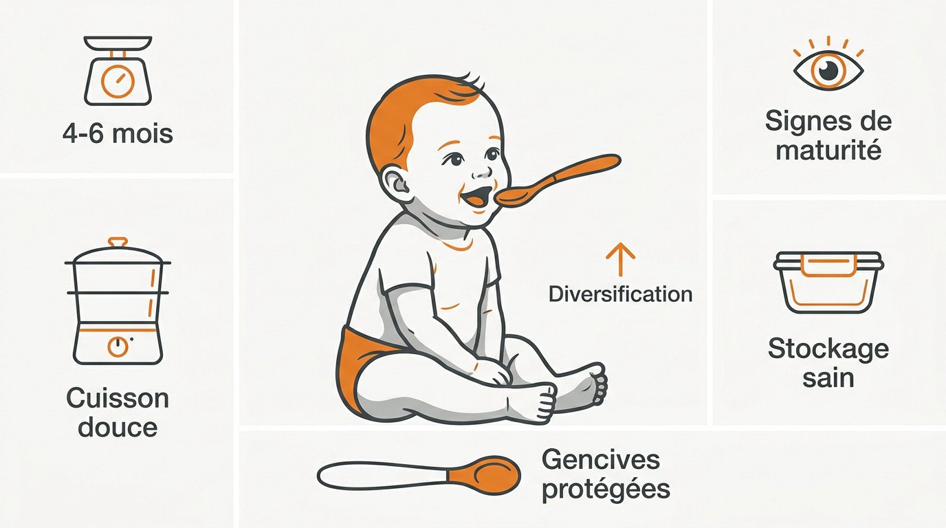 Guide visuel des étapes de la diversification alimentaire pour bébé