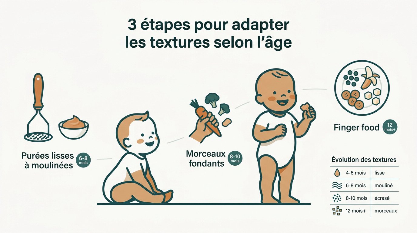 Guide visuel des textures alimentaires pour bébés selon l'âge