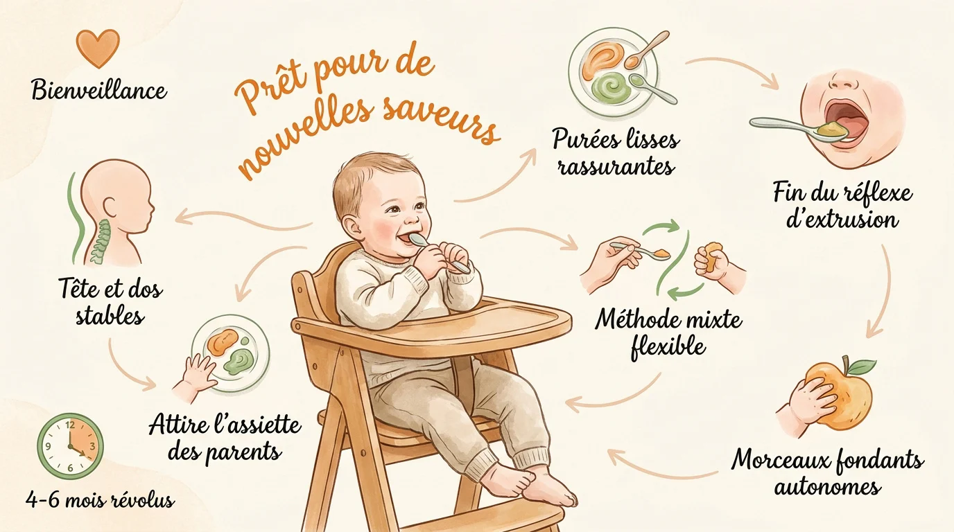 Bébé découvrant ses premières purées lors de la diversification alimentaire