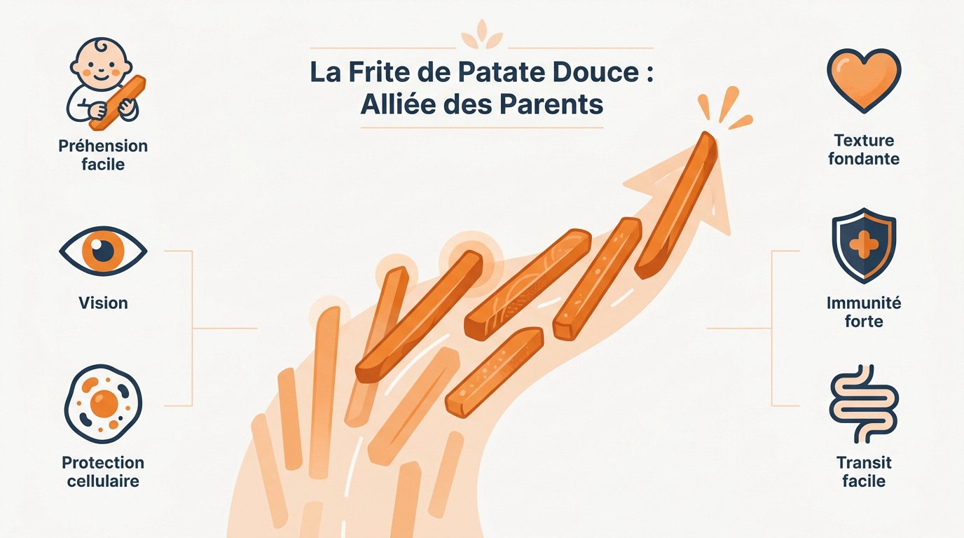 Frites de patate douce cuites au four pour bébé en diversification alimentaire