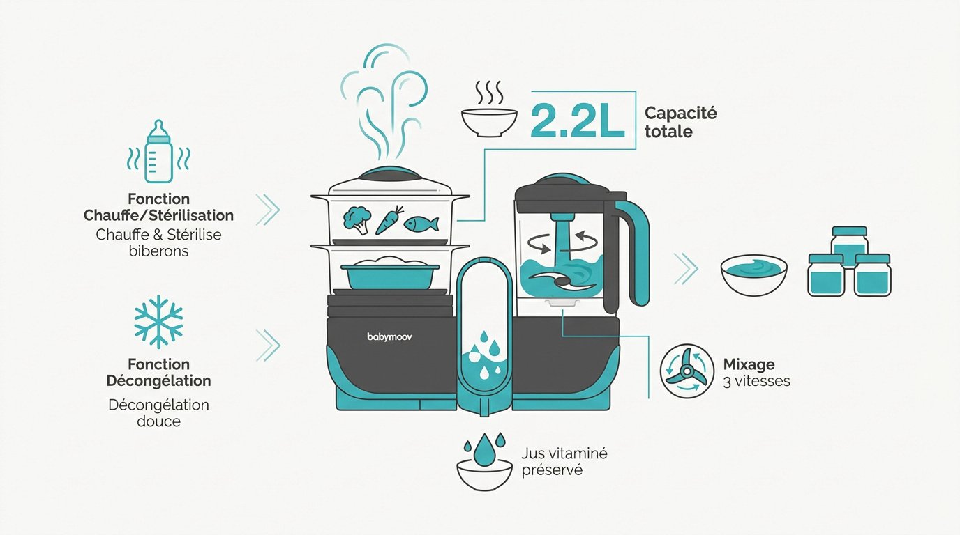 Fonctions de cuisson et de mixage du Babymoov Nutribaby