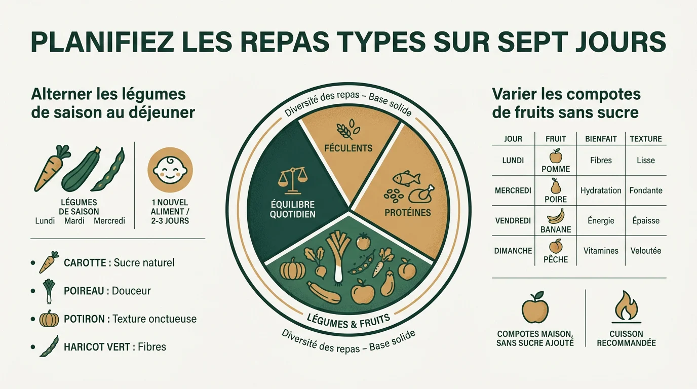 Planification des purées de légumes et compotes de fruits pour la semaine de bébé