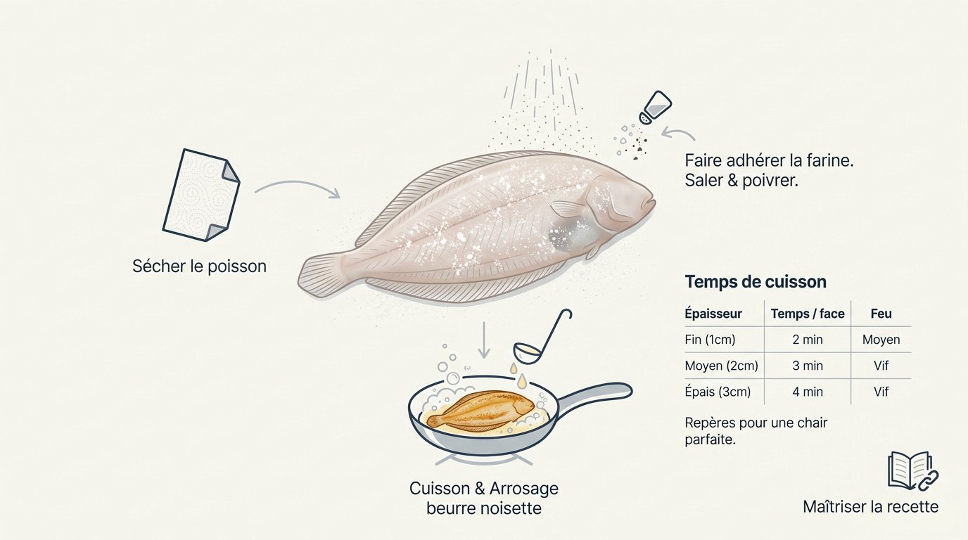Préparation et farinage d'un filet de sole frais avant cuisson à la poêle