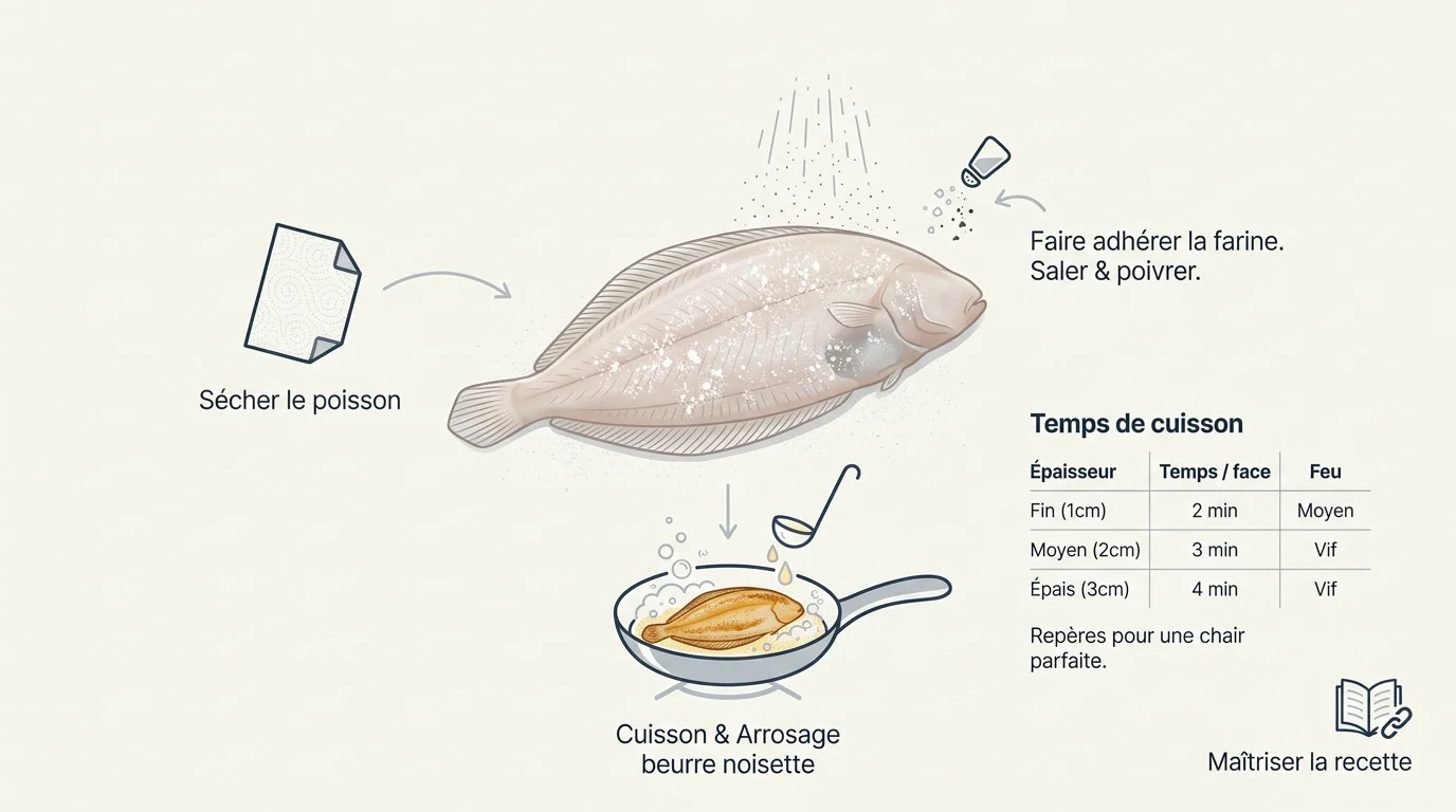 Préparation et farinage d'un filet de sole frais avant cuisson à la poêle