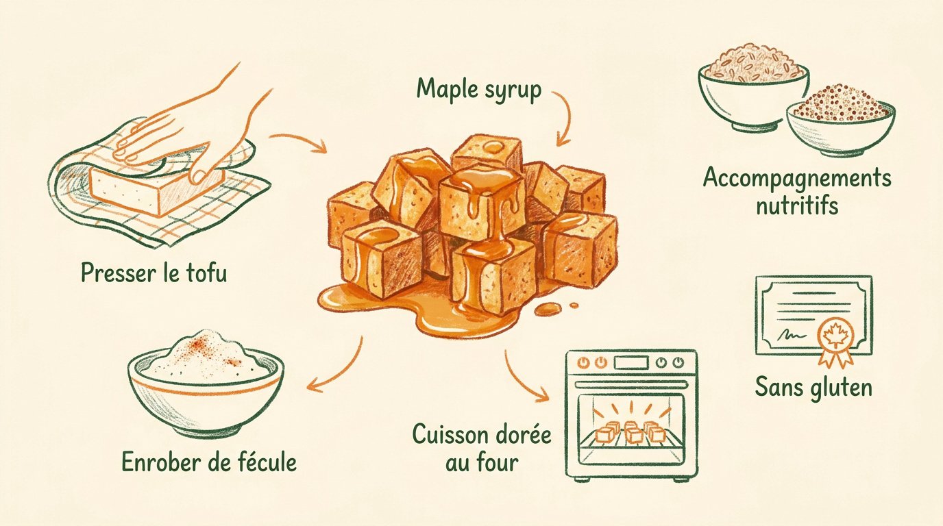 Cubes de tofu croustillants enrobés de sirop d'érable et servis avec des légumes