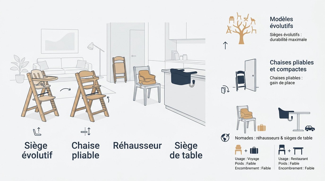 Comparaison des différents types de chaises hautes pour bébé : évolutives, pliables et sièges nomades