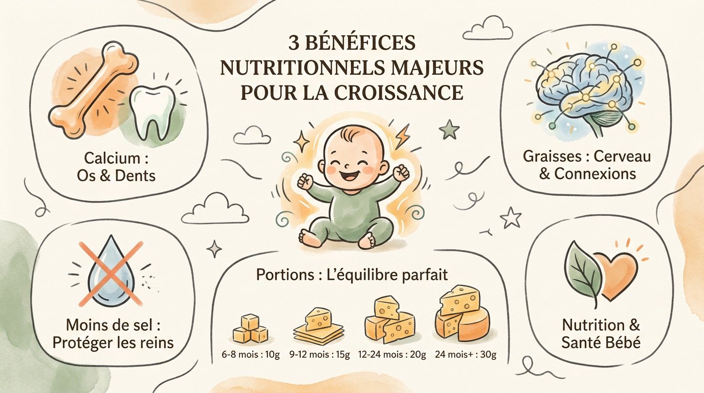 Bébé découvrant des morceaux de fromage pour sa croissance