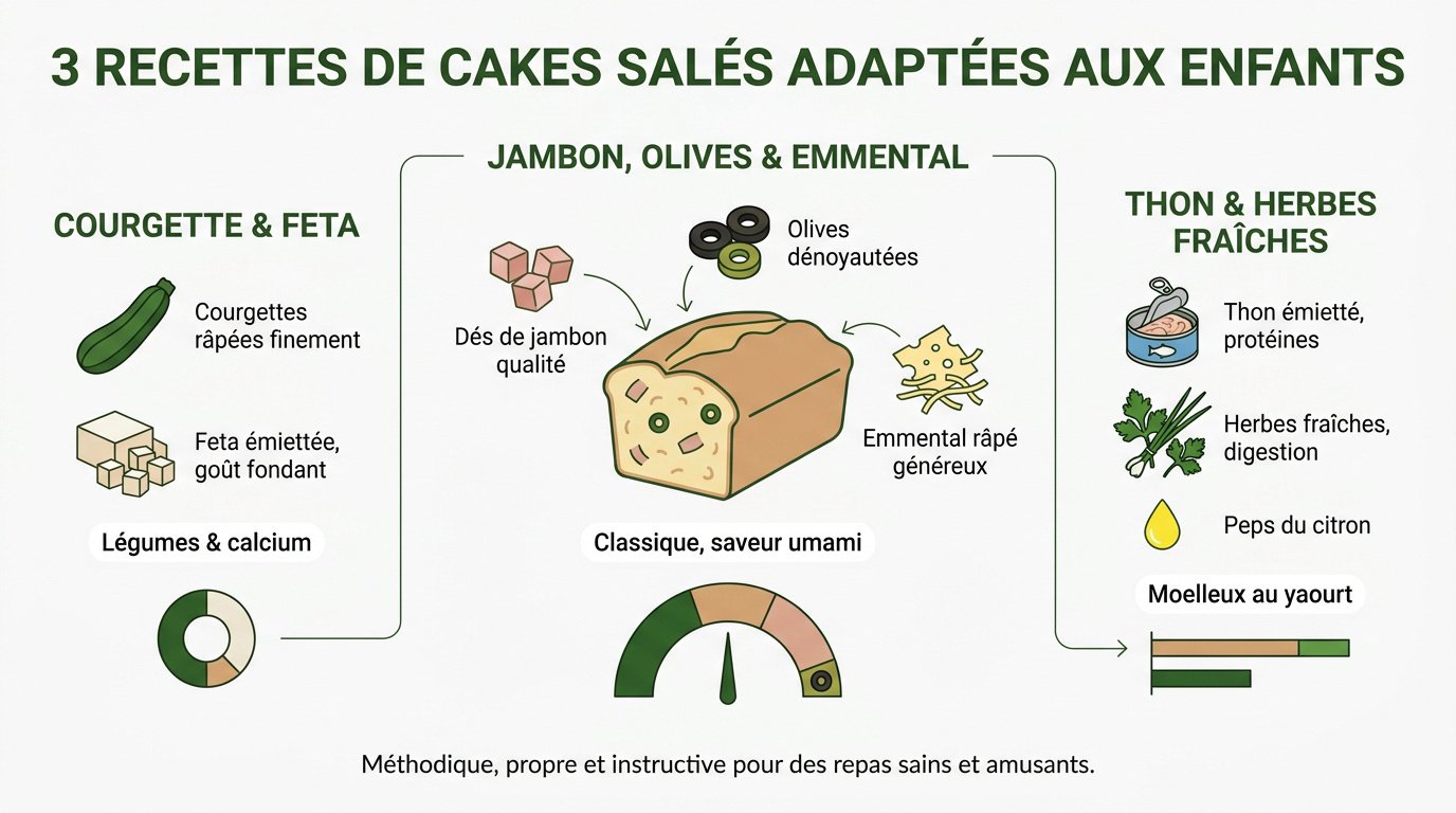 Trois variantes de cakes salés colorés et appétissants pour les enfants