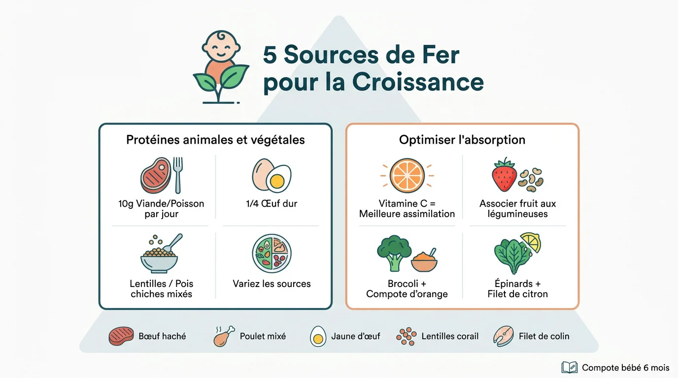 Aliments riches en fer pour le repas d'un bébé de 6 mois