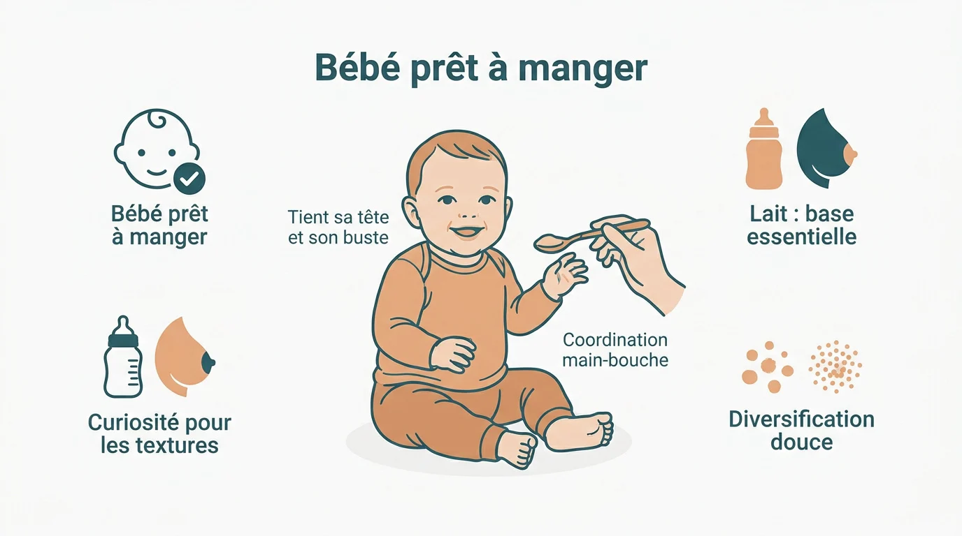 Bébé assis prêt pour son premier repas de diversification alimentaire