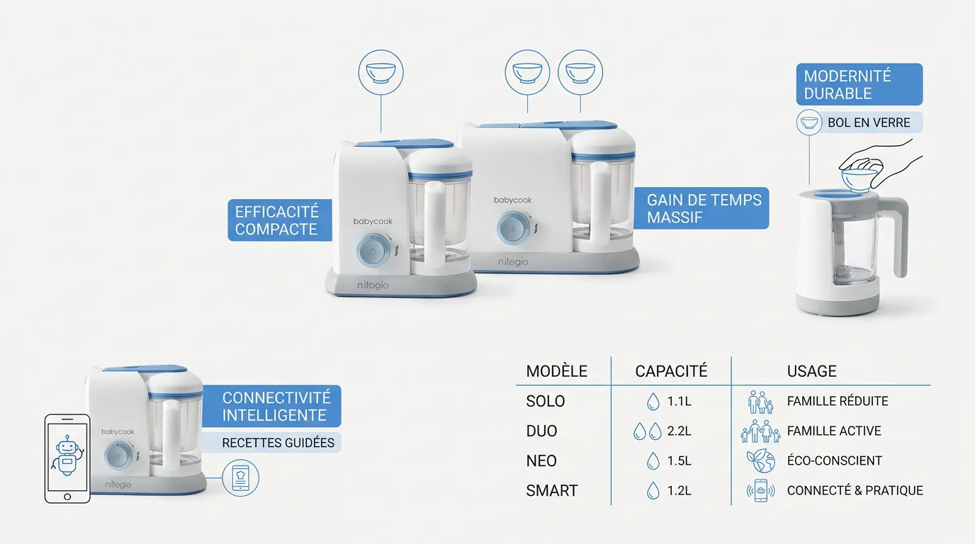 Comparatif des modèles Babycook Solo, Duo, Neo et Smart pour la diversification alimentaire