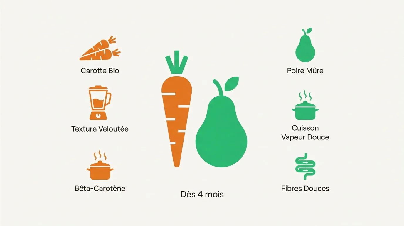 Purée de carotte et compote de poire pour bébé