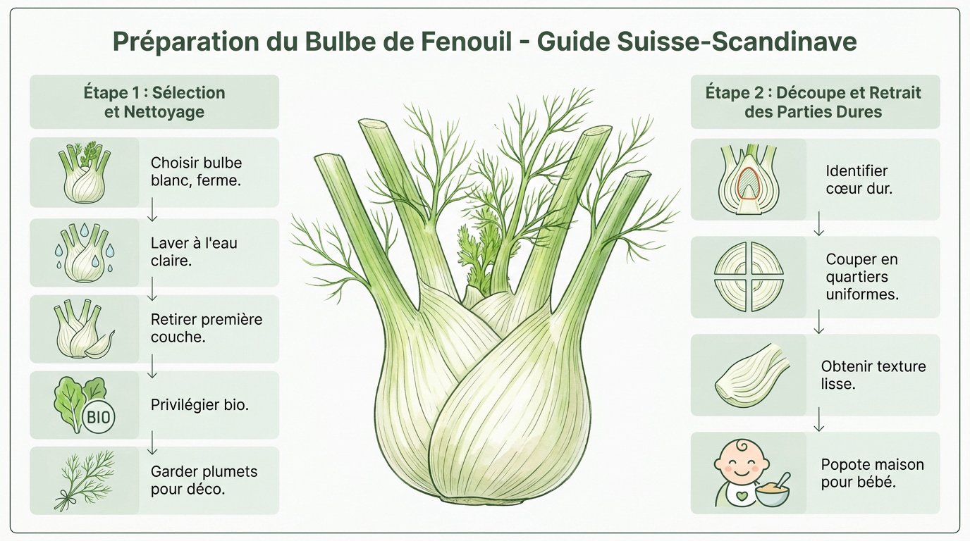 guide de preparation du bulbe de fenouil Préparation et découpe d'un bulbe de fenouil frais sur une planche à découper