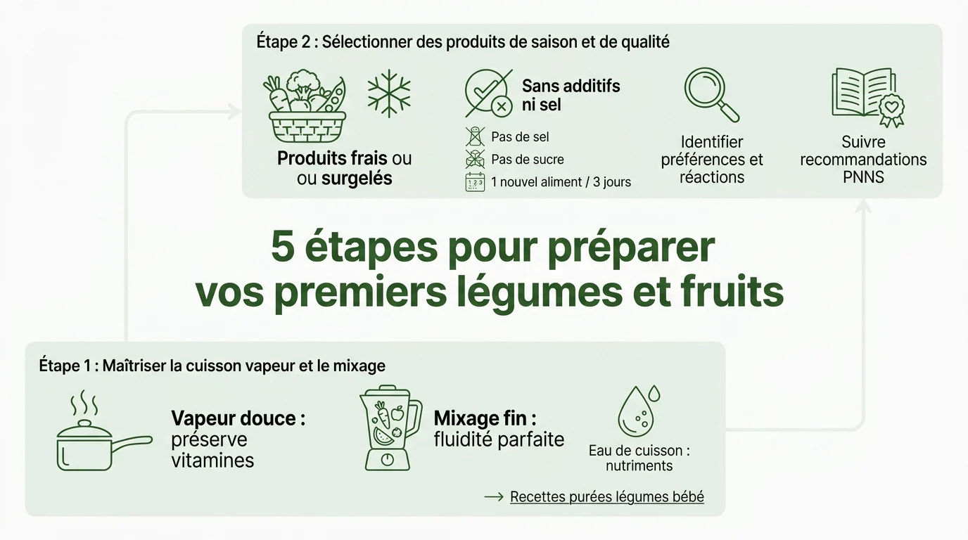 guide des 5 etapes pour les premiers legumes Guide visuel des étapes de préparation des légumes pour bébé