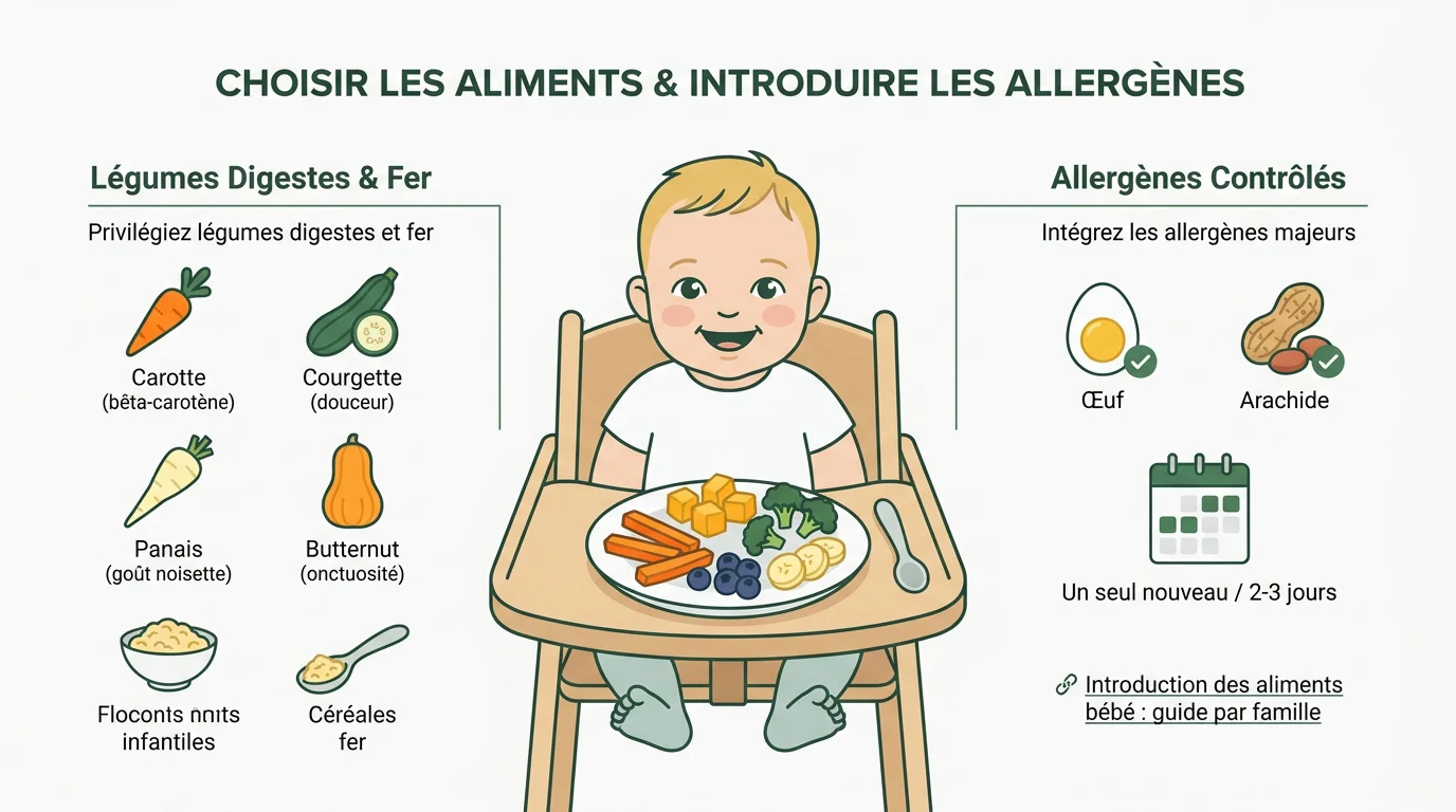 Légumes digestes et allergènes pour la purée de bébé de 5 mois