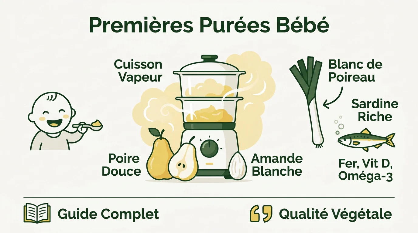 infographie premieres purees bebe Infographie des premières purées pour bébé avec conseils de cuisson et textures